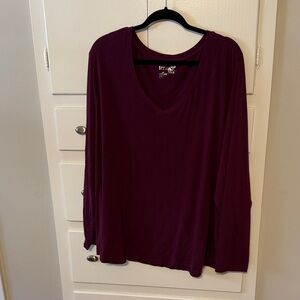 Terra & Sky Deep Purple Long Sleeve V-Neck Top 4X